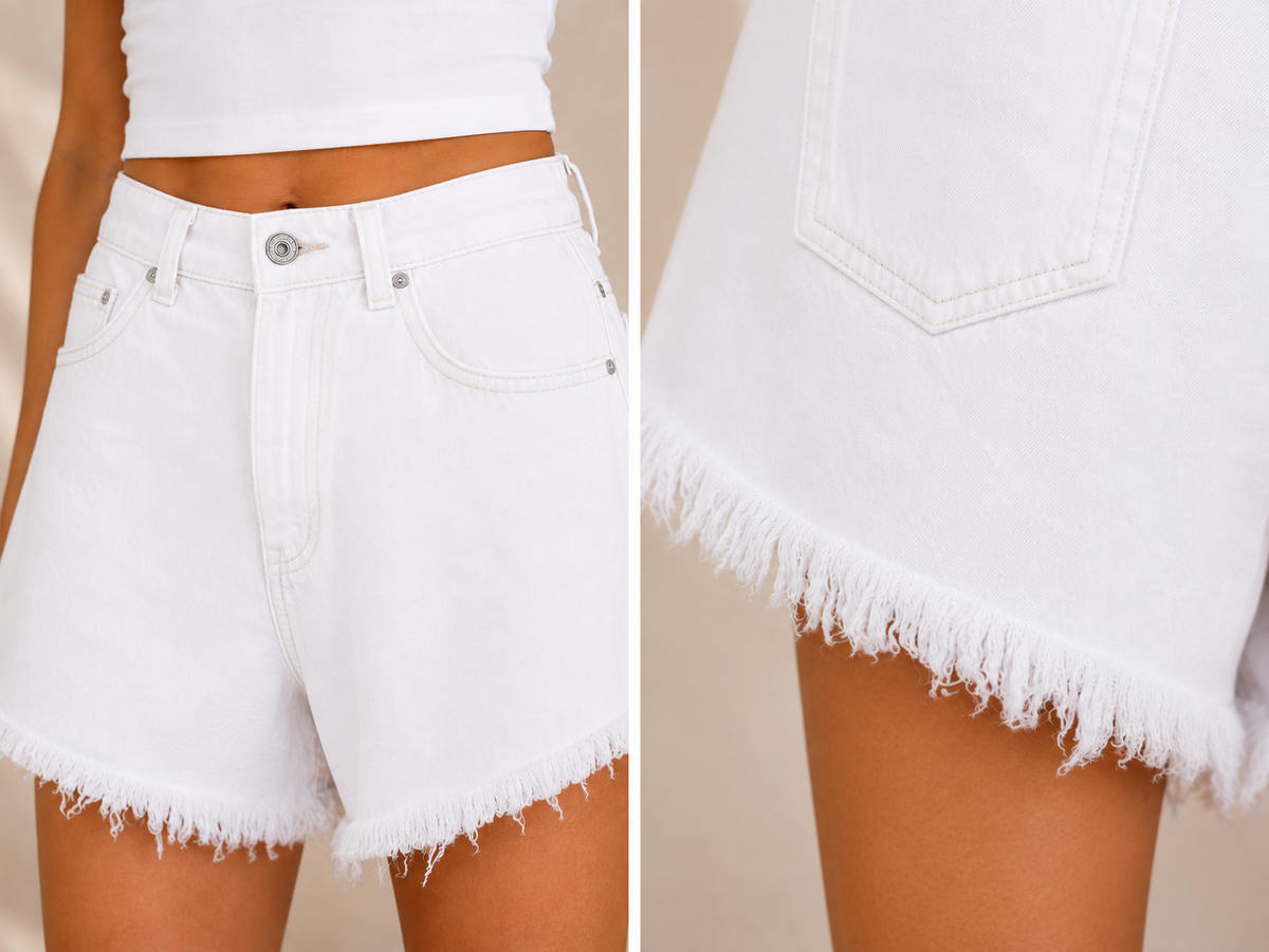 Yüksek Bel Püsküllü Denim Şort