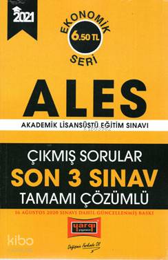Yargı Yayınevi 2021 ALES Son 3 Sınav Tamamı Çözümlü Çıkmış Sorular Ekonomik Seri