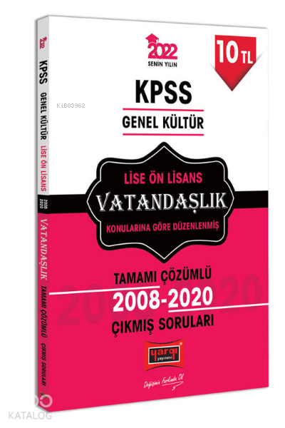 Yargı Yayınevi KPSS 2022 Lise Ön Lisans Vatandaşlık Tamamı Çözümlü Çıkmış Sorular Mesleki Hazırlık
