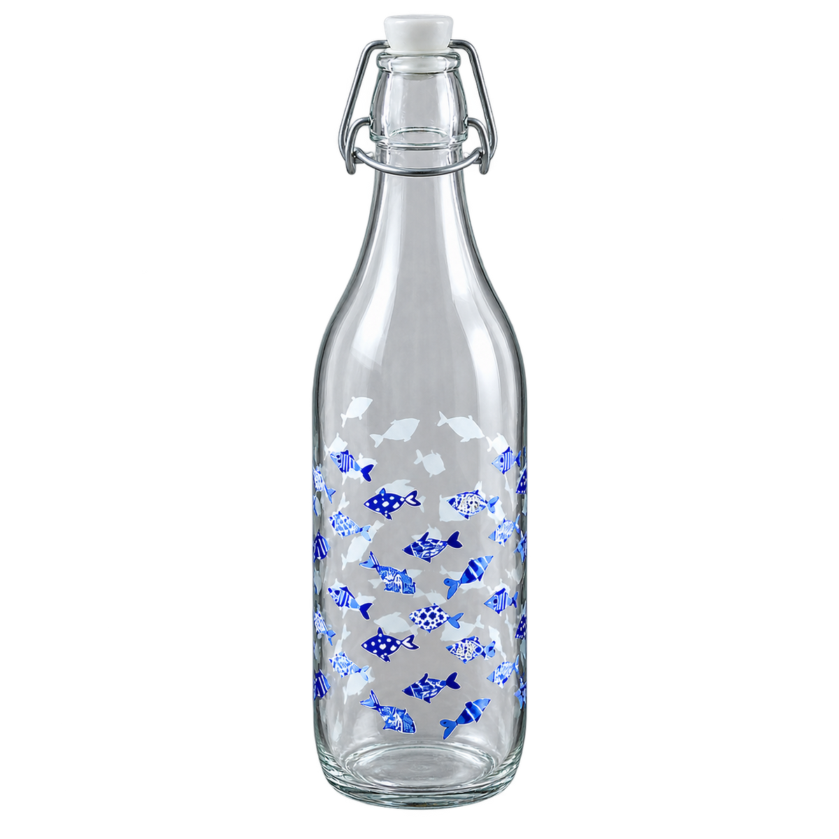 1000 ml Balık Desenli Kilitli Cam Şişe