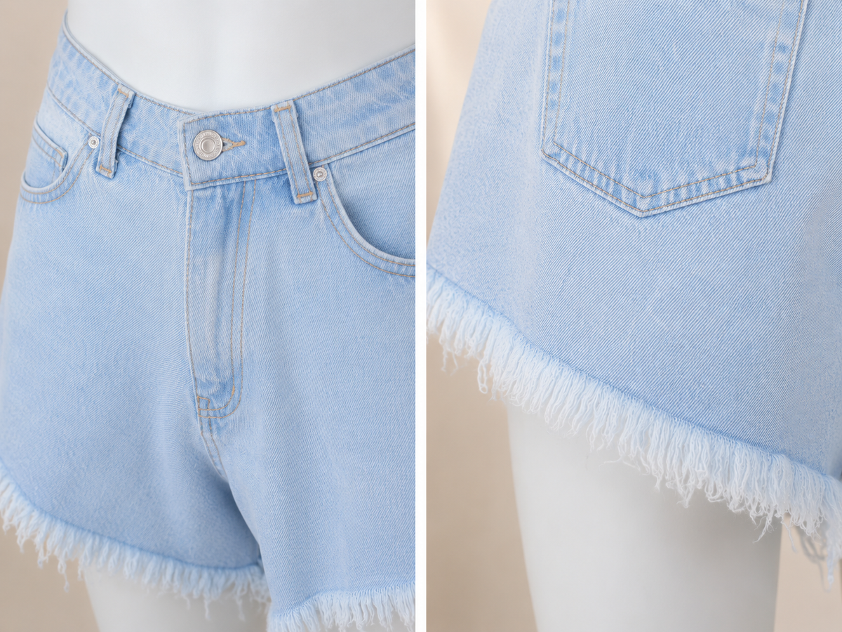 Yüksek Bel Püsküllü Denim Şort