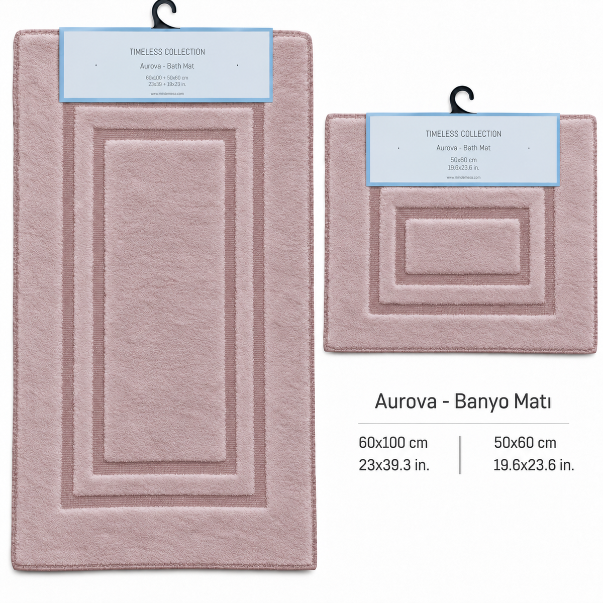 2’li Banyo Paspası Seti (Ekru, Gri, Pudra Pembesi, Bej) 50x60 + 60x100 cm