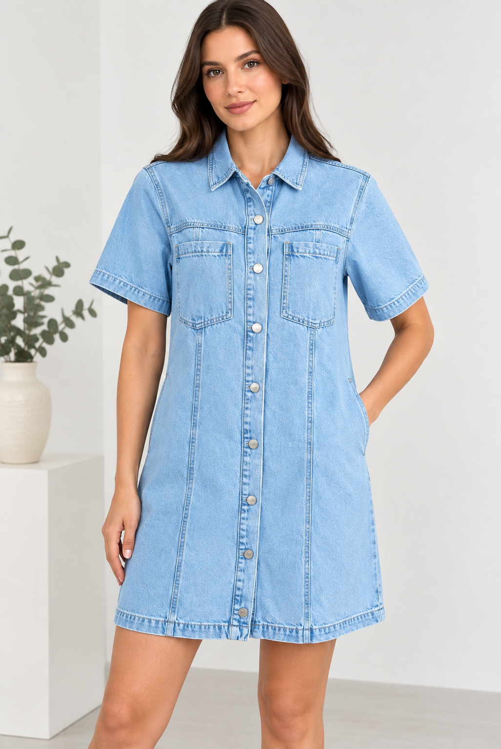 UltraSoft Denim Mini Gömlek Elbise