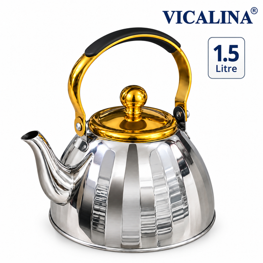 Vicalina 1.5 Litre Paslanmaz Çelik Süzgeçli Çaydanlık – Gold Detaylı
