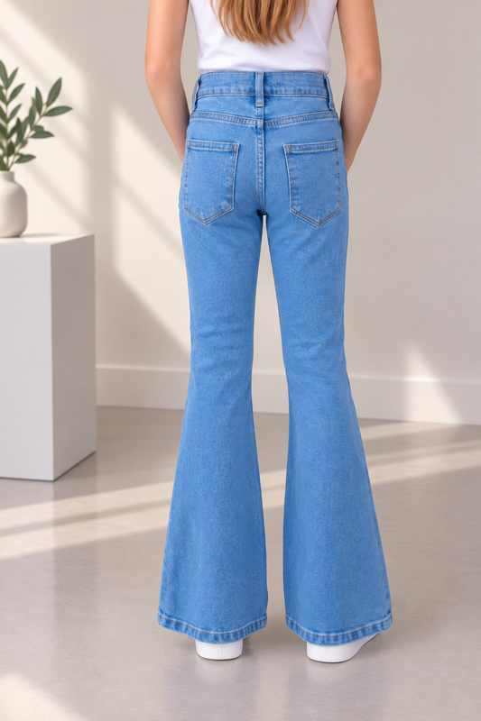 kalp detaylı kız çocuk jean pantolon,