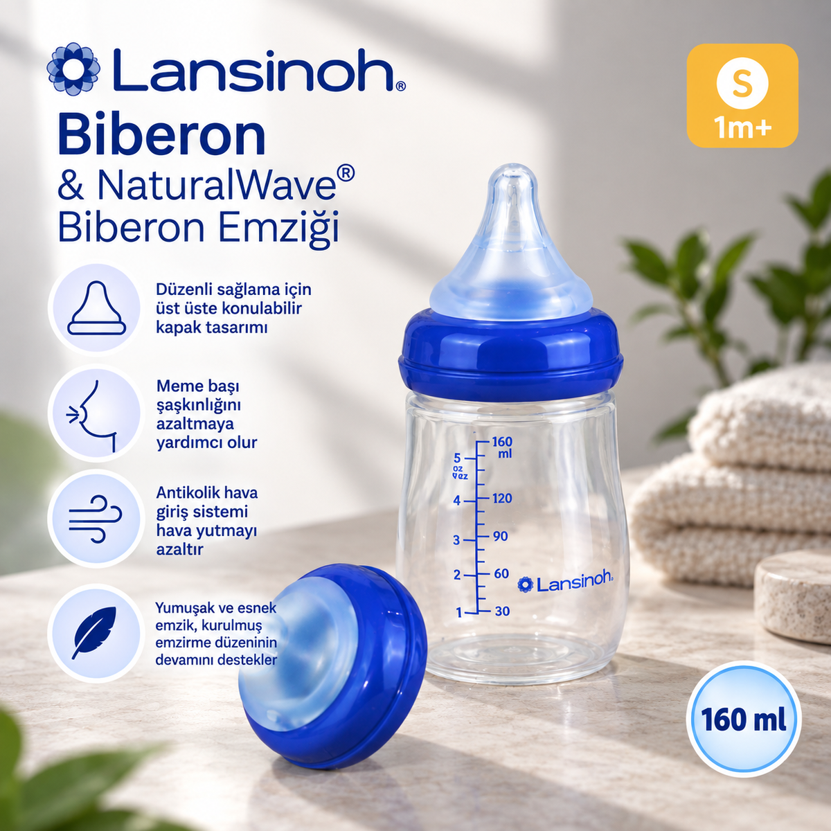 160 ml Biberon & Biberon Emziği – 1 Ay+ – Sıfır/Kutulu