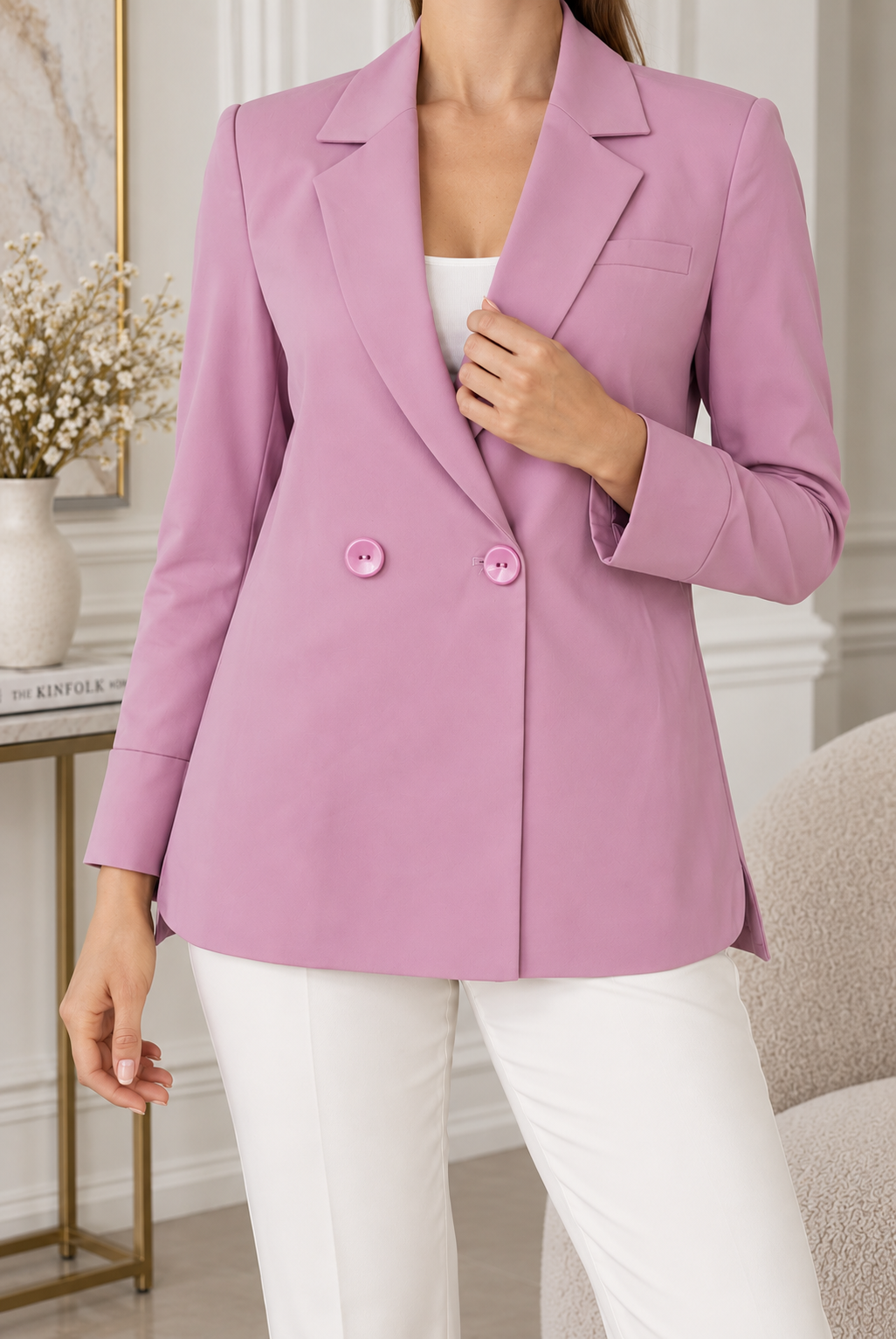 Pembe Kruvaze Kadın Blazer Ceket
