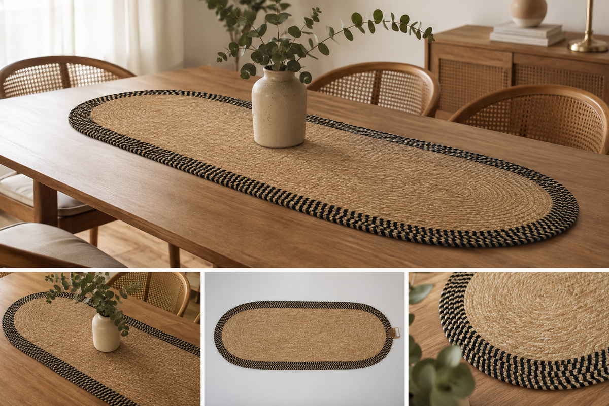 Masa Runner - Naturel / Siyah 35x100