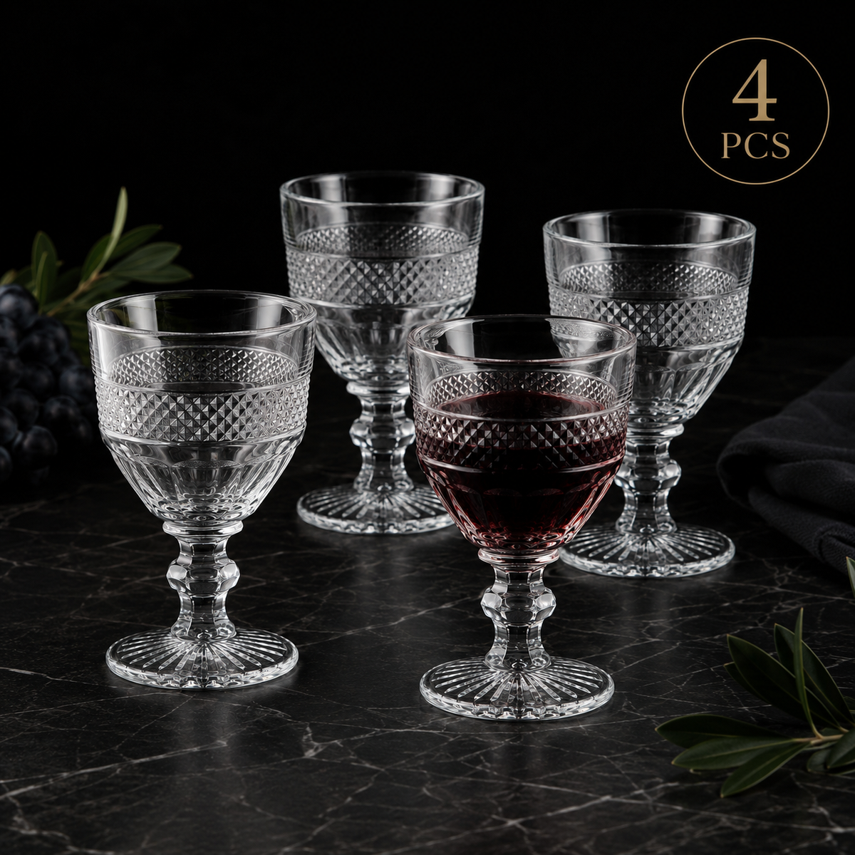 4'lü Uzun Boy Şarap Kadehi Seti (235 ml)