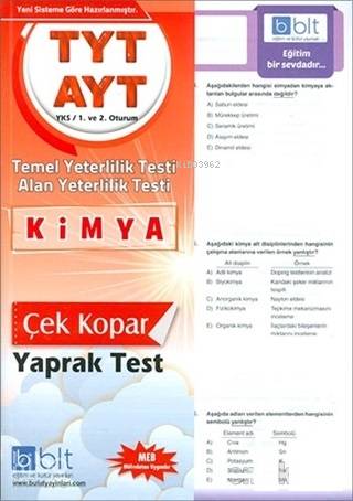 Bulut Eğitim ve Kültür Yayınları Eğitim TYT AYT Kimya Çek Kopar Yaprak Test