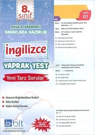 Bulut Eğitim ve Kültür Yayınları Eğitim 8. Sınıf İngilizce Yaprak Test