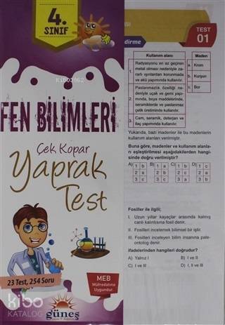 Güneşyolu Yapım Yayın 4. Sınıf Fen Bilimleri Çek Kopar Yaprak Test Yeni