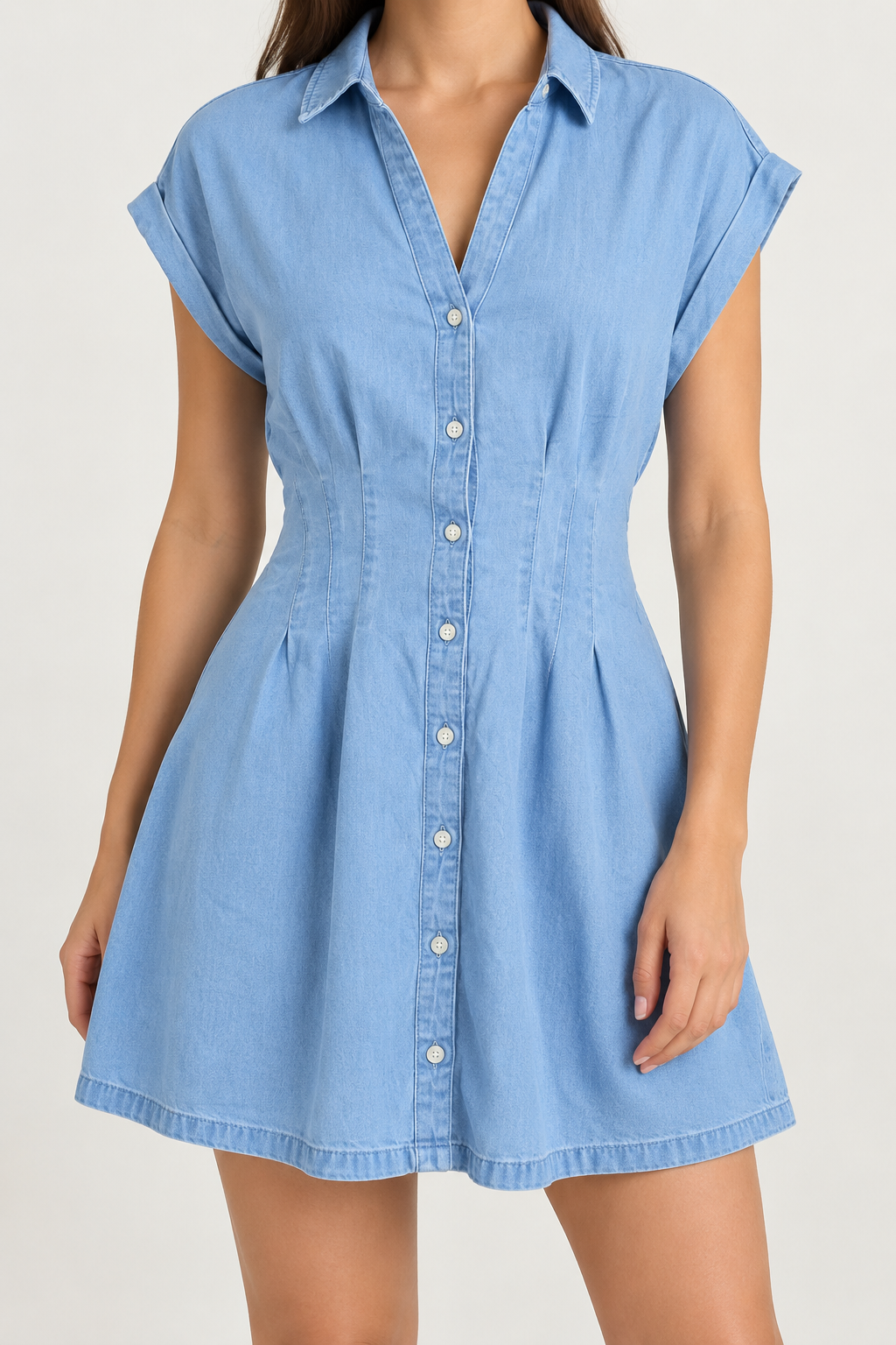 Kadın Açık Mavi Denim Gömlek Elbise – L Beden