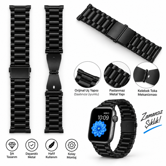 Apple Watch Uyumlu Paslanmaz Metal Kordon