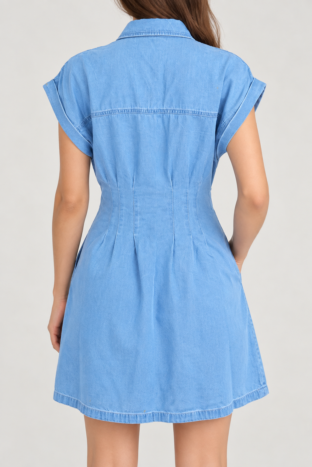 Kadın Açık Mavi Denim Gömlek Elbise – L Beden