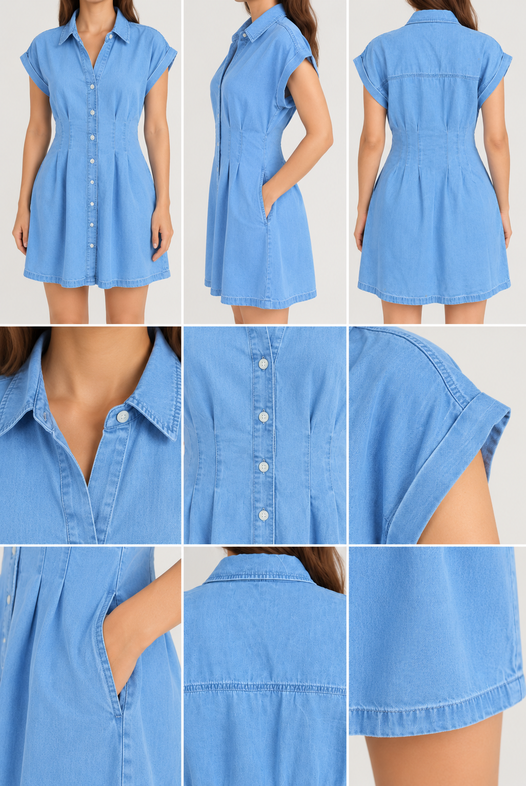 Kadın Açık Mavi Denim Gömlek Elbise – L Beden