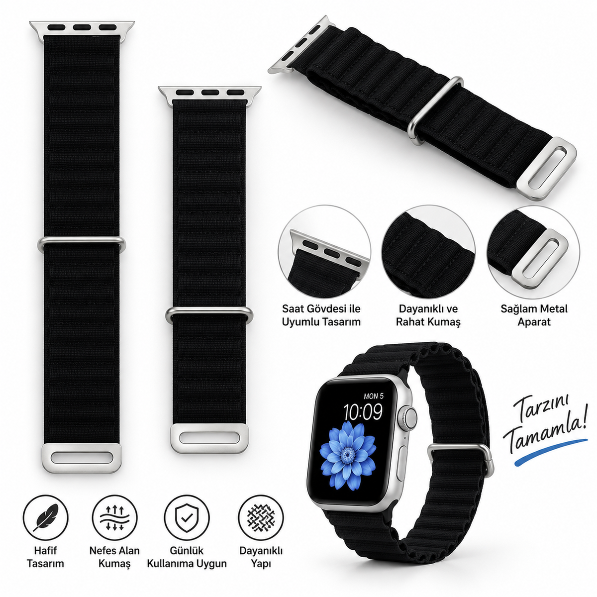 Apple Watch Uyumlu Nefes Alan Kumaş Kordon