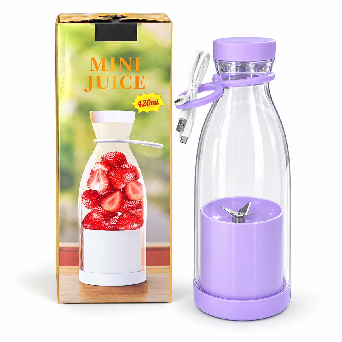 420 ml USB Şarjlı Taşınabilir Mini Blender & Smoothie Şişesi – Mor