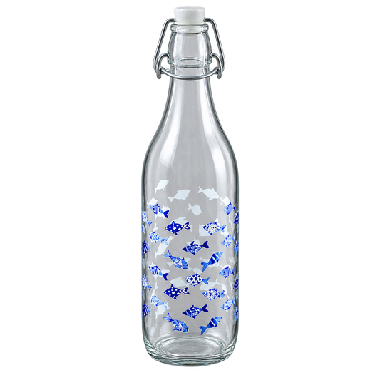 1000 ml Balık Desenli Kilitli Cam Şişe