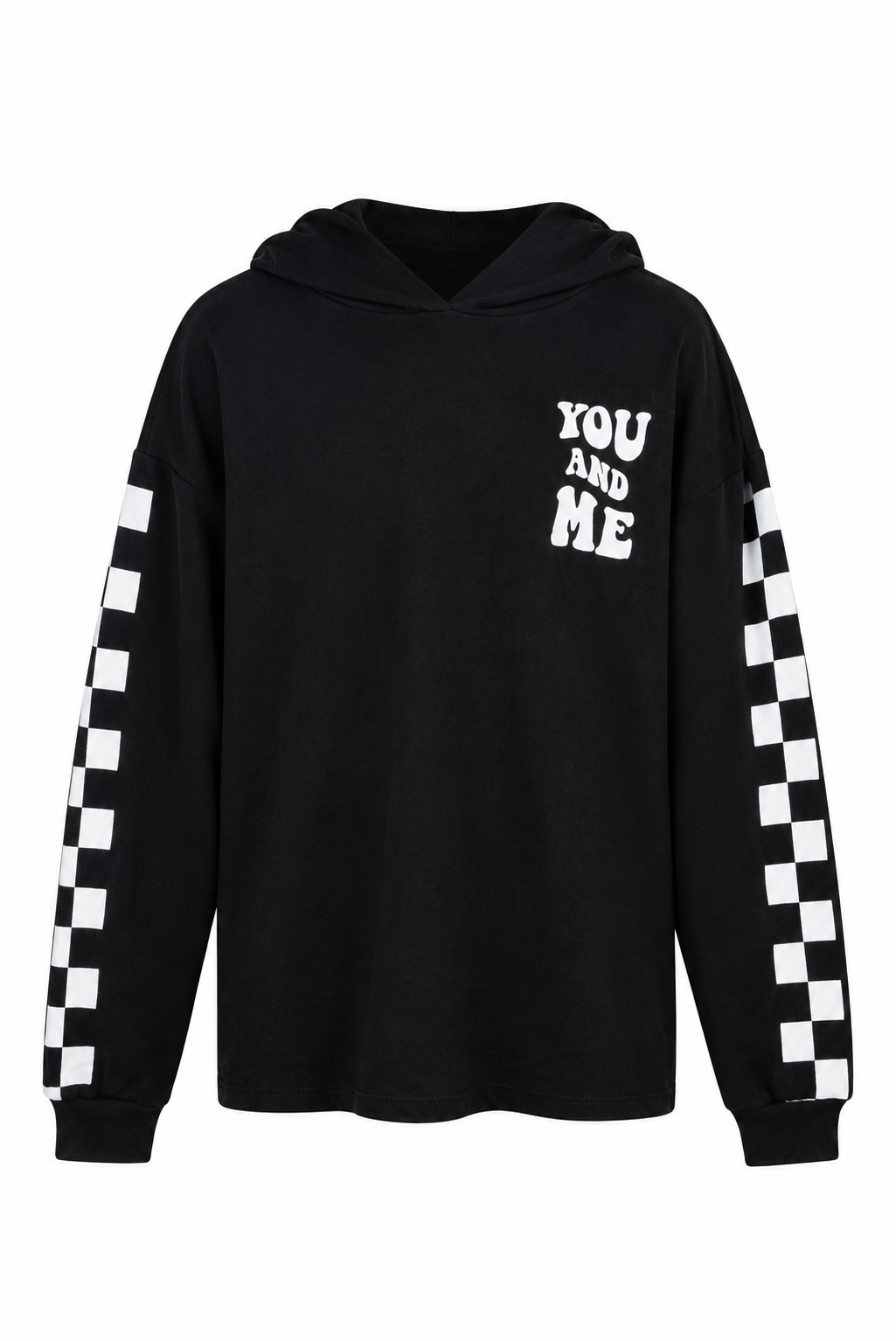 Erkek Çocuk Kapüşonlu Damalı Baskılı Sweatshirt – Siyah