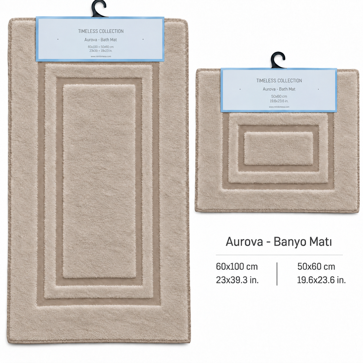 2’li Banyo Paspası Seti (Ekru, Gri, Pudra Pembesi, Bej) 50x60 + 60x100 cm