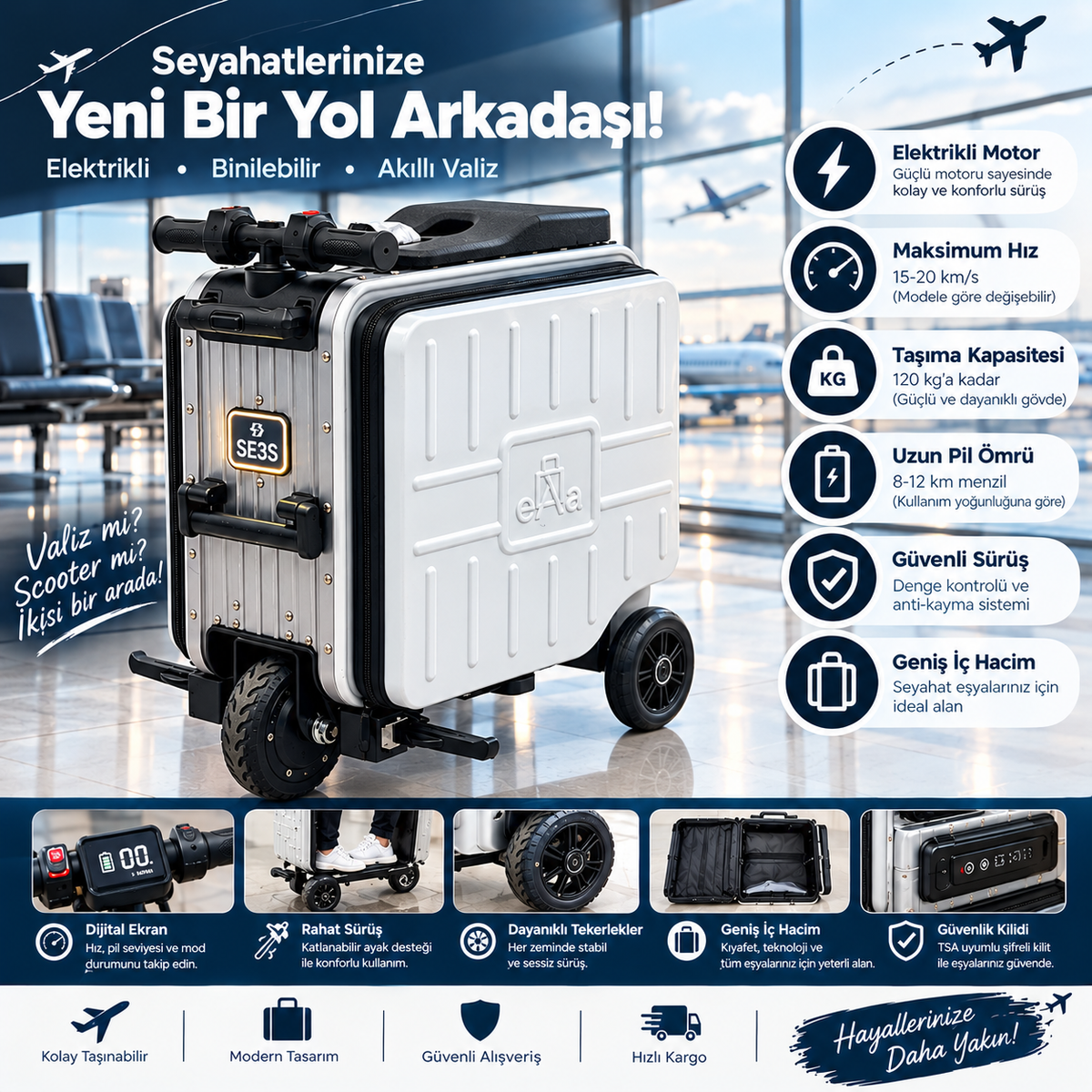 OUTLET-ELEKTRİKLİ BİNEBİLİR VALİZ – VALİZ VE SCOOTER BİR ARADA!